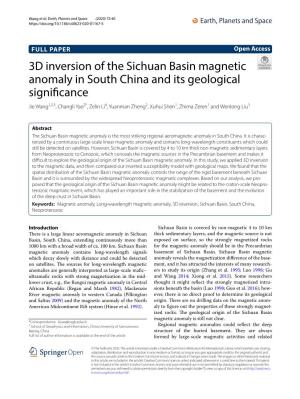 3D Inversion of the Sichuan Basin Magnetic Anomaly in South China