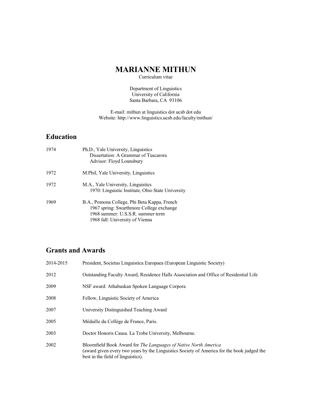 MARIANNE MITHUN Curriculum Vitae