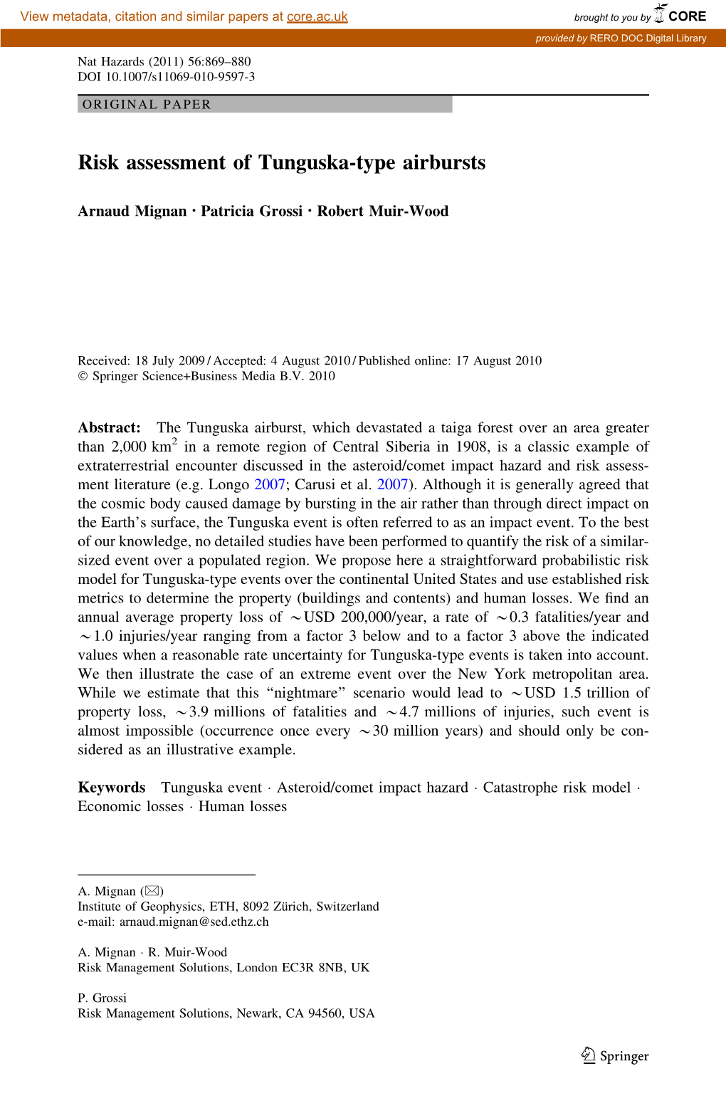 Risk Assessment of Tunguska-Type Airbursts