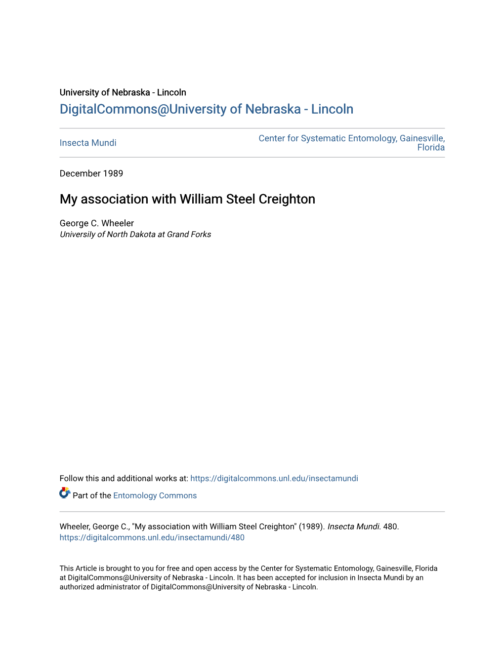 My Association with William Steel Creighton