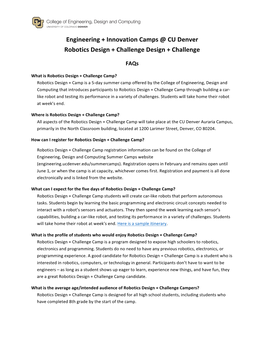 Engineering + Innovation Camps @ CU Denver Robotics Design + Challenge Design + Challenge