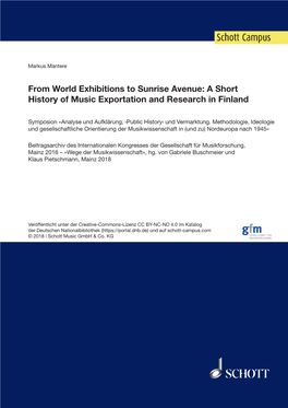From World Exhibitions to Sunrise Avenue: a Short History of Music Exportation and Research in Finland