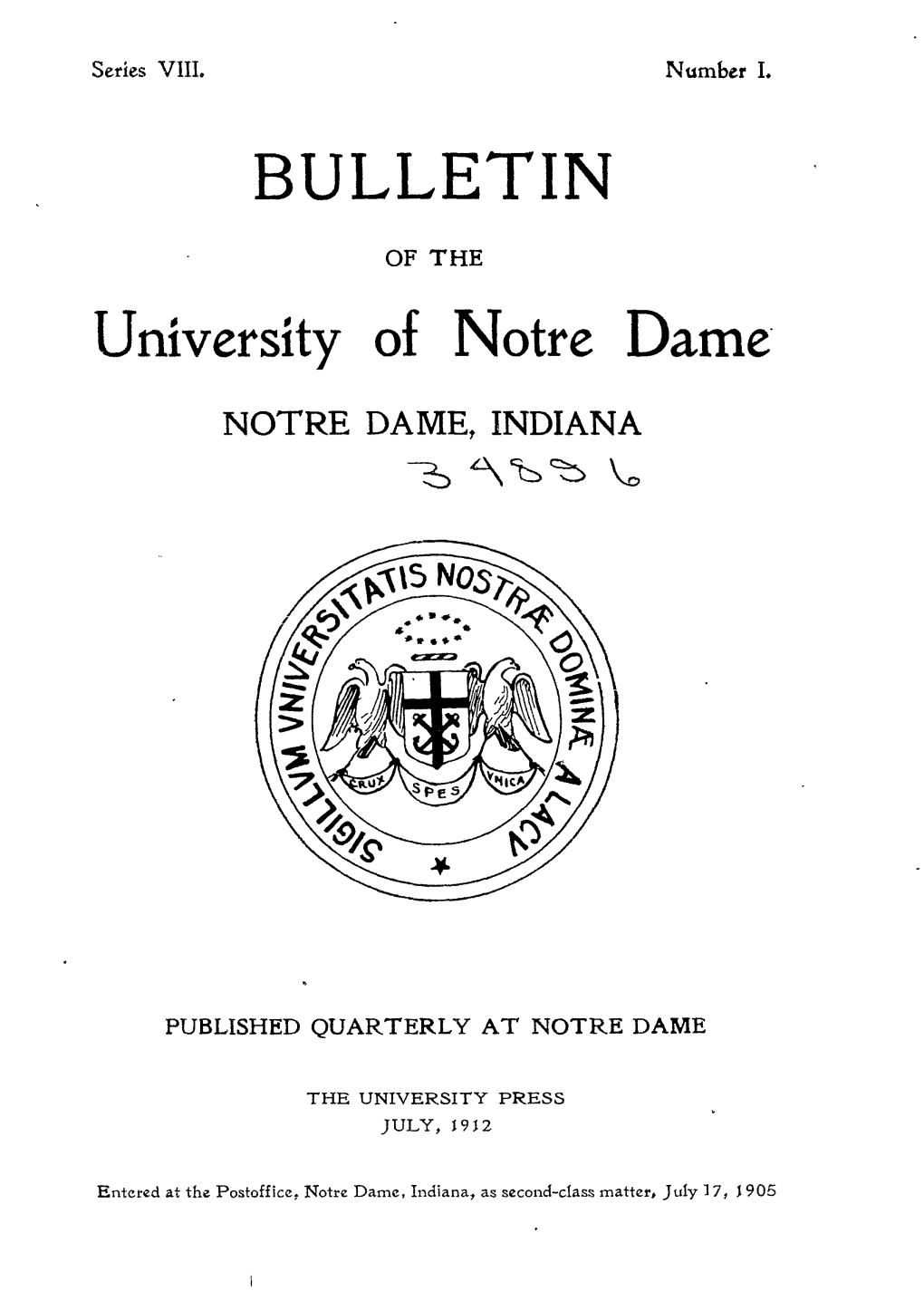 BULLETIN University of Notre Dame