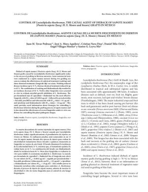 CONTROL of Lasiodiplodia Theobromae, the CAUSAL AGENT of DIEBACK of SAPOTE MAMEY [Pouteria Sapota (Jacq.) H