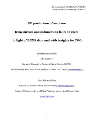UV Production of Methane from Surface and Sedimenting Idps On