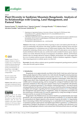Plant Diversity in Sardinian Mountain Rangelands: Analysis of Its Relationships with Grazing, Land Management, and Pastoral Value