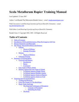 Scola Metallorum Rapier Training Manual