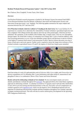 Resilient Wetlands Research Programme Update 7: July 2017 to June 2018