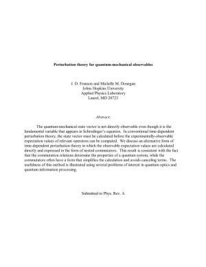 Perturbation Theory for Quantum-Mechanical Observables