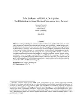 Polls, the Press, and Political Participation: the Effects of Anticipated Election Closeness on Voter Turnout