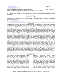 A Comparative Study of the Sound Systems of Ikwo Igbo and Standard Igbo Dialects Ngozi Uka Ukpai