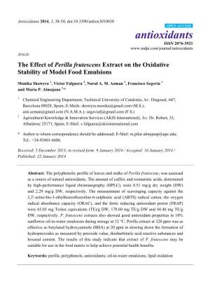 The Effect of Perilla Frutescens Extract on the Oxidative Stability of Model Food Emulsions