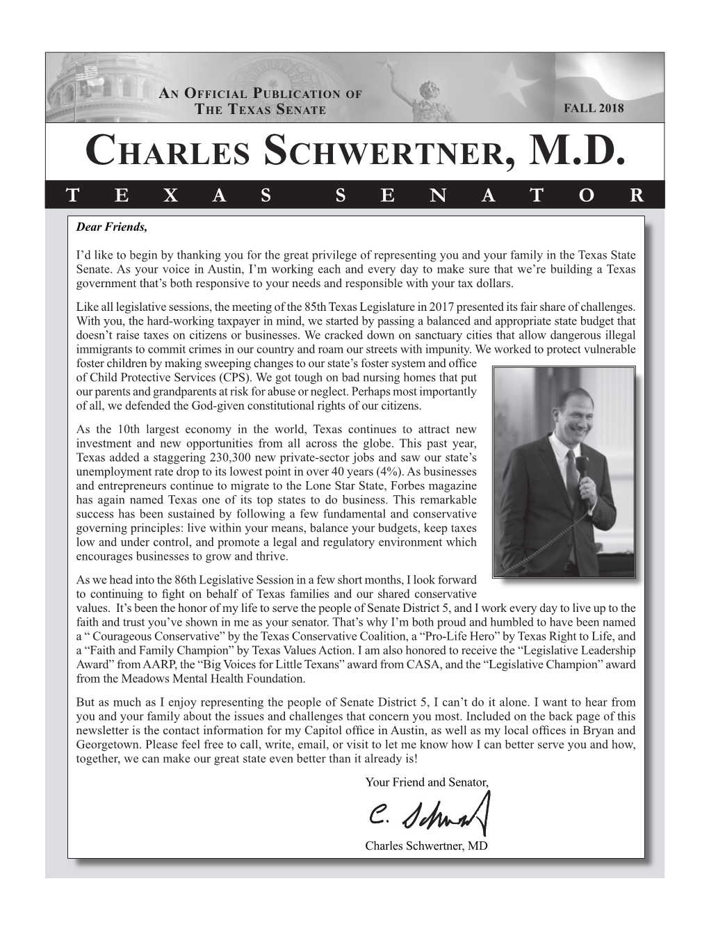 Charles Schwertner, M.D. T E X a S S E N a T O R