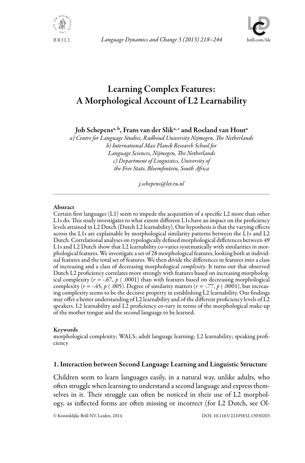 A Morphological Account of L2 Learnability