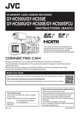 Gy-Hc550u/Gy-Hc550e Gy-Hc500u/Gy-Hc500e/Gy-Hc500spcu Instructions (Basic)