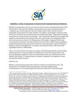 Satellites: a Key Component of End-To-End Communications Solutions