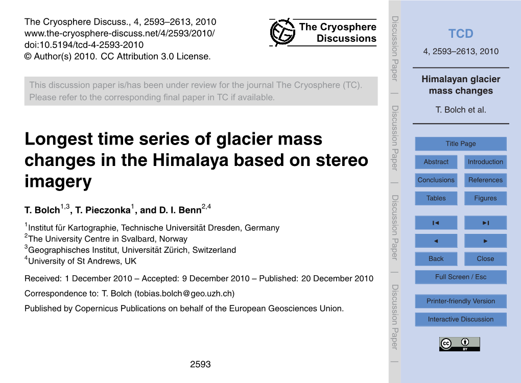 Himalayan Glacier Mass Changes Altherr, W