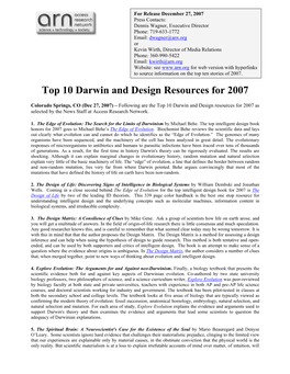 Top 10 Darwin and Design Resources for 2007