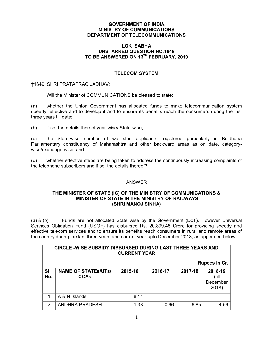 1 Government of India Ministry of Communications