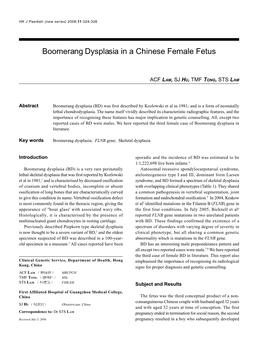 Boomerang Dysplasia in a Chinese Female Fetus
