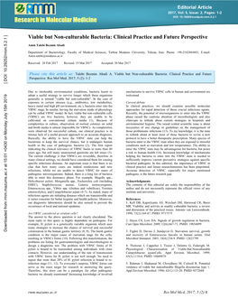 Viable but Non-Culturable Bacteria: Clinical Practice and Future Perspective