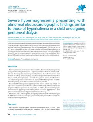 Severe Hypermagnesemia Presenting with Abnormal Electrocardiographic Findings Similar to Those of Hyperkalemia in a Child Undergoing Peritoneal Dialysis