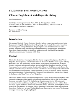 Chinese Englishes: a Sociolinguistic History