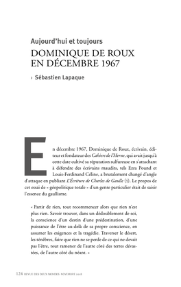 DOMINIQUE DE ROUX EN DÉCEMBRE 1967 › Sébastien Lapaque