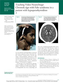 Chvostek Sign with Fahr Syndrome in a Patient with Hypoparathyroidism Sunil K