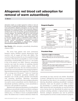 Allogeneic Red Blood Cell Adsorption for Removal of Warm Autoantibody