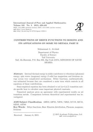 Contributions of Debye Functions to Bosons and Its Applications on Some Nd Metals, Part Ii