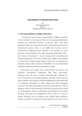 The Mission of Higher Education