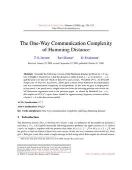 The One-Way Communication Complexity of Hamming Distance