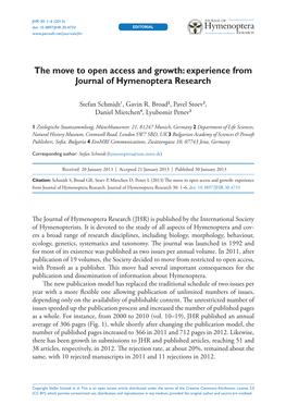 The Move to Open Access and Growth: Experience from Journal of Hymenoptera Research