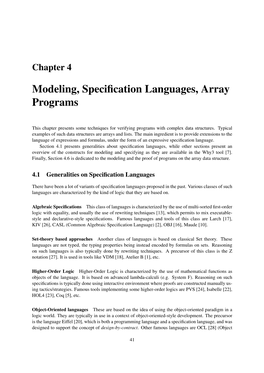 Modeling, Specification Languages, Array Programs