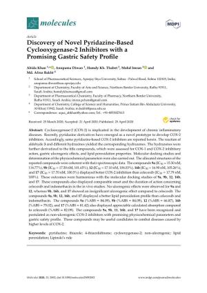 Discovery of Novel Pyridazine-Based Cyclooxygenase-2 Inhibitors with a Promising Gastric Safety Proﬁle