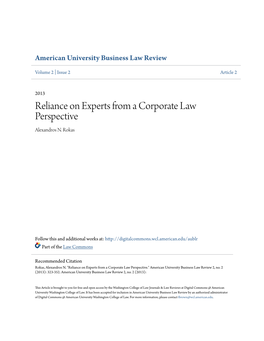Reliance on Experts from a Corporate Law Perspective Alexandros N