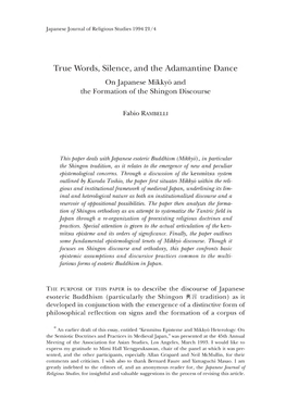 True Words, Silence, and the Adamantine Dance on Japanese Mikkyo and the Formation of the Shingon Discourse