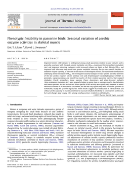 Phenotypic Flexibility in Passerine Birds Seasonal Variation of Aerobic