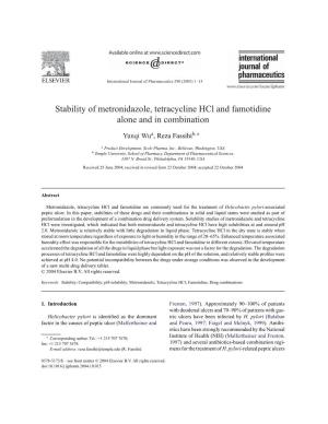 Stability of Metronidazole, Tetracycline Hcl and Famotidine Alone and in Combination