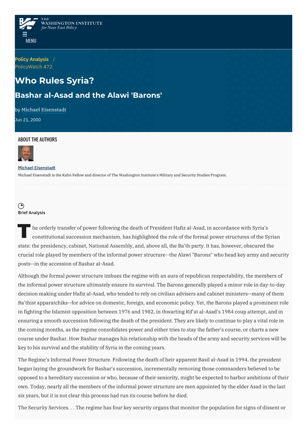 Who Rules Syria? Bashar Al-Asad and the Alawi 'Barons' | the Washington Institute