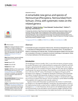 A Remarkable New Genus and Species of Nemourinae (Plecoptera, Nemouridae) from Sichuan, China, with Systematic Notes on the Related Genera