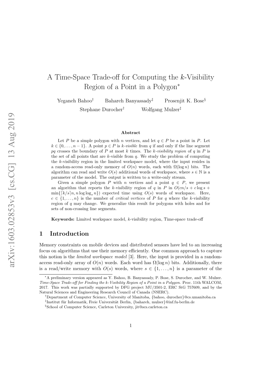 A Time-Space Trade-Off for Computing the K-Visibility Region of a Point In