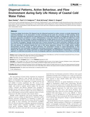 Dispersal Patterns, Active Behaviour, and Flow Environment During Early Life History of Coastal Cold Water Fishes