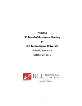 Minutes 5Th Board of Governors Meeting of KLE Technological University Hubballi, Karnataka October 27, 2016