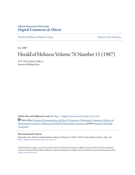 Herald of Holiness Volume 76 Number 15 (1987) W