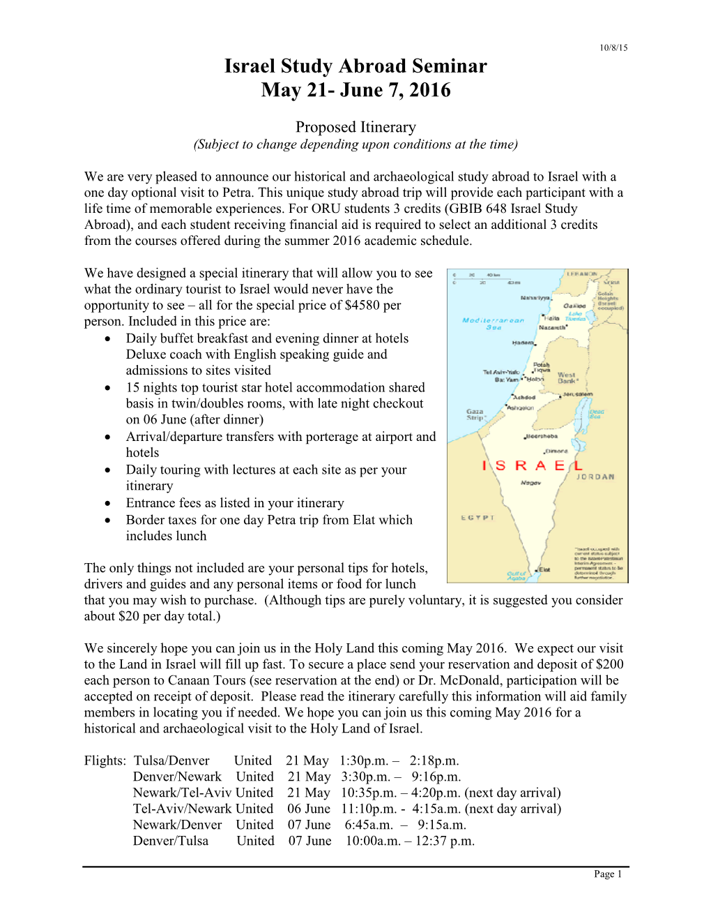 Travel Study Program to Israel