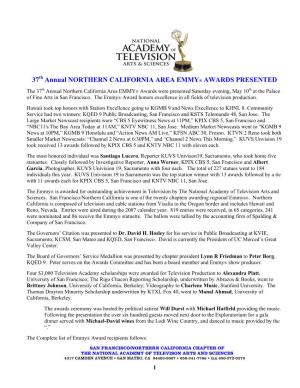37 Annual NORTHERN CALIFORNIA AREA EMMY® AWARDS PRESENTED
