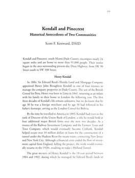 Kendall and Pinecrest Historical Antecedents of Two Communities