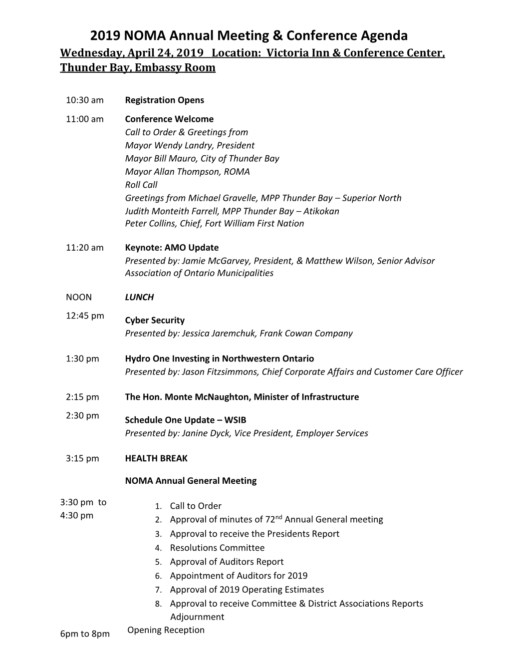 2019 NOMA Annual Meeting & Conference Agenda